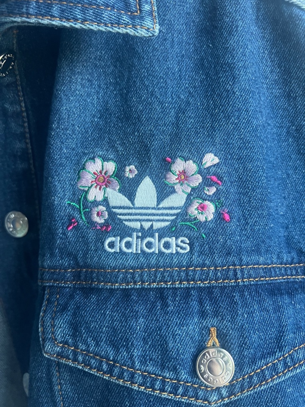 adidas Cherry Blossom Cropped Denim Jacket - Picture 3 of 9